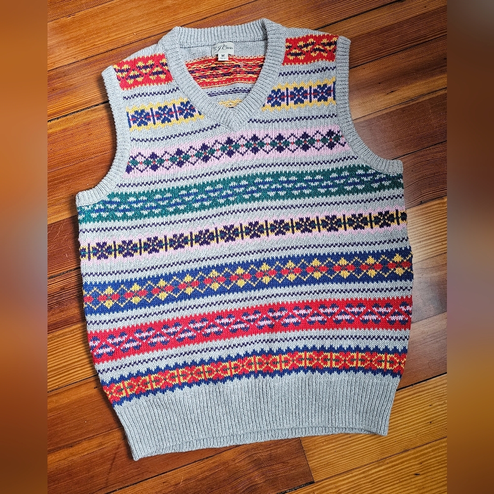 J. Crew Pullover Sweater Vest Multicolor Fairisle Print Size M